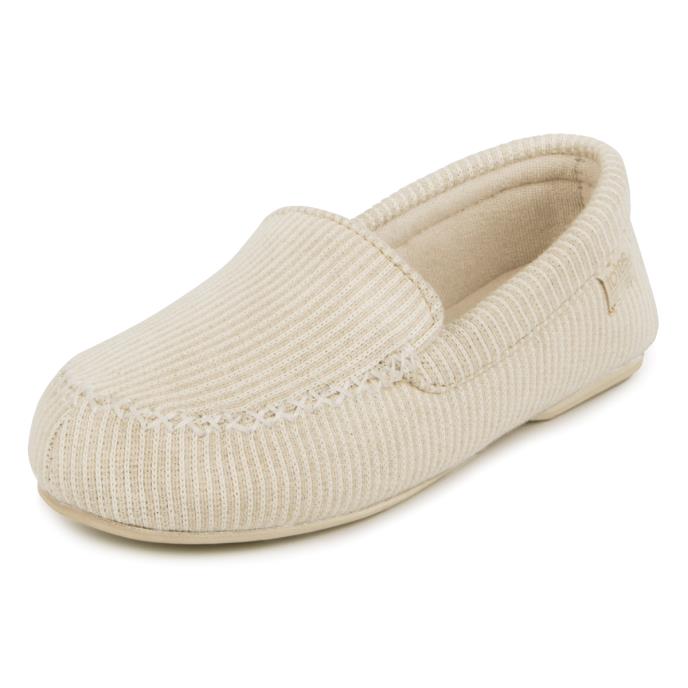 Isotoner® Ladies Textured Moccasin Slipper Beige Extra Image 2